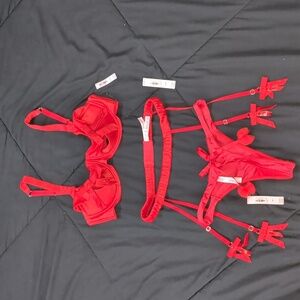 Victoria's Secret Red Lace Bra with Bow Details